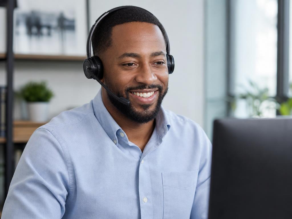Friendly AI phone agent — man of African American descent